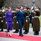Crown Prince Haakon and President Kaljulaid inspect the Estonian Guard of Honour. Photo: Lise Åserud, NTB scanpix.